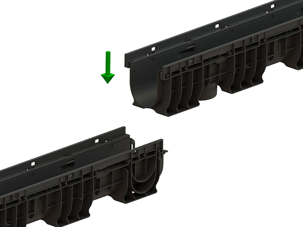 Лоток водоотводный пластиковый BASE DN100 H120 с решеткой чугунной щелевой класс нагрузки C250